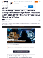XRP ETF Rumors Shattered by Bloomberg; 150,000,000,000 SHIB Swapped by Hackers; Bitcoin Predicted to Hit $200,000 by Presto: Crypto News Digest by U.Today