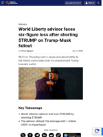 World Liberty advisor faces six-figure loss after shorting $TRUMP on Trump-Musk fallout