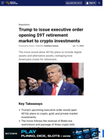Trump to issue executive order opening $9T retirement market to crypto investments