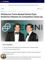Winklevoss Twins Backed Gemini Eyes Prediction Markets As Competition Heats Up