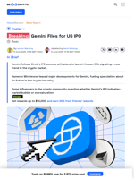 Gemini Files for IPO After Circle's Recent Success