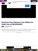 Extreme Fear Returns: Can Shiba Inu Hold Line at $0.000009? - U.Today