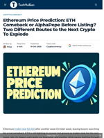 Ethereum Price Prediction: ETH Comeback or AlphaPepe Before Listing? Two Different Routes to the Next Crypto To Explode - TechBullion