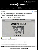 GTA VI Release Date Confirmed? Take-Two SEC Filing Forecasts $1 Billion Cash Flow