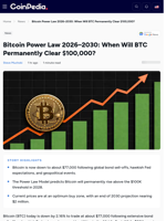 Bitcoin Power Law 2026–2030: When Will BTC Permanently Clear $100,000?