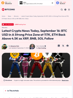 Latest Crypto News Today, September 16: BTC USD in A Strong Price Zone at 117K, ETH Back Above 4.5K as XRP, BNB, SOL Follow - 99Bitcoins