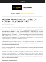 DELPHX ANNOUNCES CLOSING OF CONVERTIBLE DEBENTURE