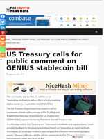 US Treasury calls for public comment on GENIUS stablecoin bill - The Crypto News Wire