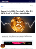 Canary Capital CEO Reveals Why $5 or $10 XRP Is 'Small' in a Trillion-Dollar Market