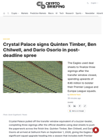 Crystal Palace signs Quinten Timber, Ben Chilwell, and Darío Osorio in post-deadline spree