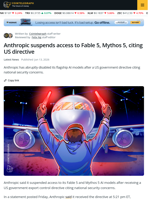 Anthropic suspends access to Fable 5, Mythos 5, citing US directive