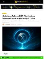 Coinbase Falls in XRP Rich List as Reserves Sink to 199 Million Coins