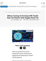 Billions Coming To Purchase XRP, Pundit Says You Haven’t Seen Supply Shock Yet