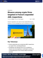 Binance among crypto firms targeted in France’s expanded AML inspections