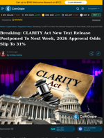 CLARITY Act New Text Release Postponed To Next Week, 2026 Approval Odds Slip To 31%
