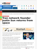 Tron network founder Justin Sun returns from space - The Crypto News Wire