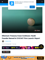 Ethereum Treasury Craze Continues: Huobi Founder Named In $1B DAT Firm Launch: Report | Bitcoinist.com