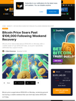 Bitcoin Price Surges Past $106,000 Following Recovery