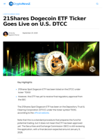 21Shares Dogecoin ETF Ticker Filed with U.S. DTCC