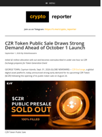 CZR Token Public Sale Draws Strong Demand Ahead of October 1 Launch