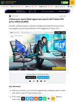 3 Ethereum charts flash signal last seen in 2017 when ETH price rallied 25,000%