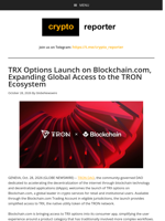 TRX Options Launch on Blockchain.com, Expanding Global Access to the TRON Ecosystem