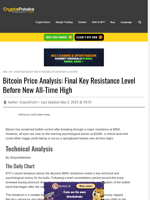 Bitcoin Price Analysis: Final Key Resistance Level Before New All-Time High
