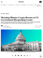 Morning Minute: Crypto Booms as US Government Reopening Looms - Decrypt