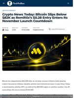 Crypto News Today: Bitcoin Slips Below $82K as Remittix's $0.28 Entry Enters Its November Launch Countdown - TechBullion