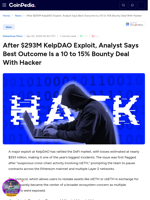 After $293M KelpDAO Exploit, Analyst Says Best Outcome Is a 10 to 15% Bounty Deal With Hacker