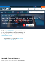 Netflix Beats Q1 Earnings, Shares Slide On Soft Guidance, Co-Founder Exit - Netflix (NASDAQ:NFLX) - Benzinga