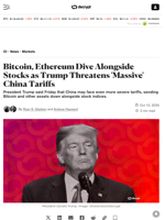 Bitcoin, Ethereum Dive Alongside Stocks as Trump Threatens 'Massive' China Tariffs - Decrypt