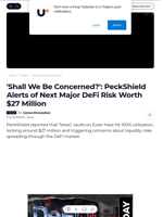 'Shall We Be Concerned?': PeckShield Alerts of Next Major DeFi Risk Worth $27 Million - U.Today
