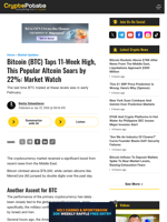 Bitcoin (BTC) Taps 11-Week High, This Popular Altcoin Soars by 22%: Market Watch