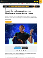 Arthur Hayes: Bitcoin's Four-Year Cycle Is Dead