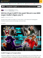 Will US Get CLARITY This Week? Bitcoin’s New $80K Target: Hodler’s Digest