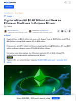 Crypto Inflows Surge $2.48B as Ethereum Beats Bitcoin in August