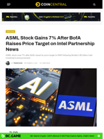 ASML Stock Gains 7% After BofA Raises Price Target on Intel Partnership News - CoinCentral