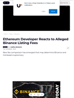 Ethereum Developer Reacts to Alleged Binance Listing Fees - U.Today