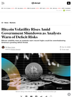Bitcoin Volatility Rises Amid Government Shutdown as Analysts Warn of Deficit Risks - Decrypt
