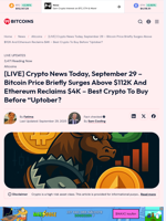 [LIVE] Crypto News Today, September 29 – Bitcoin Price Briefly Surges Above $112K And Ethereum Reclaims $4K – Best Crypto To Buy Before 