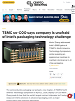 TSMC co-COO says company is unafraid of Intel's packaging technology challenge