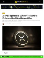 XRP Ledger Rolls Out MPT Tokens to Enhance Real-World Asset Use - CoinCentral