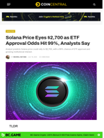 Solana Price Eyes $2,700 as ETF Approval Odds Hit 99%, Analysts Say - CoinCentral