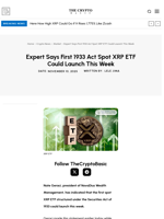 Expert Says First 1933 Act Spot XRP ETF Could Launch This Week