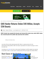 GMX Hacker Returns Stolen $40 Million, Accepts $5M Bounty