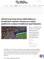 World Cup final drives $50 billion in prediction market volume as crypto platforms eclipse traditional sportsbooks