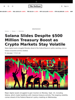 Solana Slides Despite $500 Million Treasury Boost as Crypto Markets Stay Volatile - 