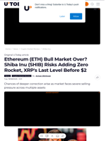 Ethereum (ETH) Bull Market Over? Shiba Inu (SHIB) Risks Adding Zero Rocket, XRP's Last Level Before $2 - U.Today