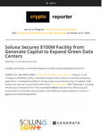 Soluna Secures $100M Facility from Generate Capital to Expand Green Data Centers